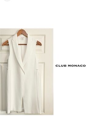 Club Monaco white open front sleeveless blazer cardigan duster vest, Size XS